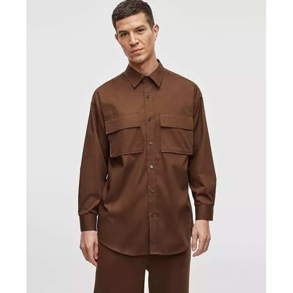 Mode of One Mens XXL‎ Dark Walnut Button Front Utility Shirt Long Sleeve Brown